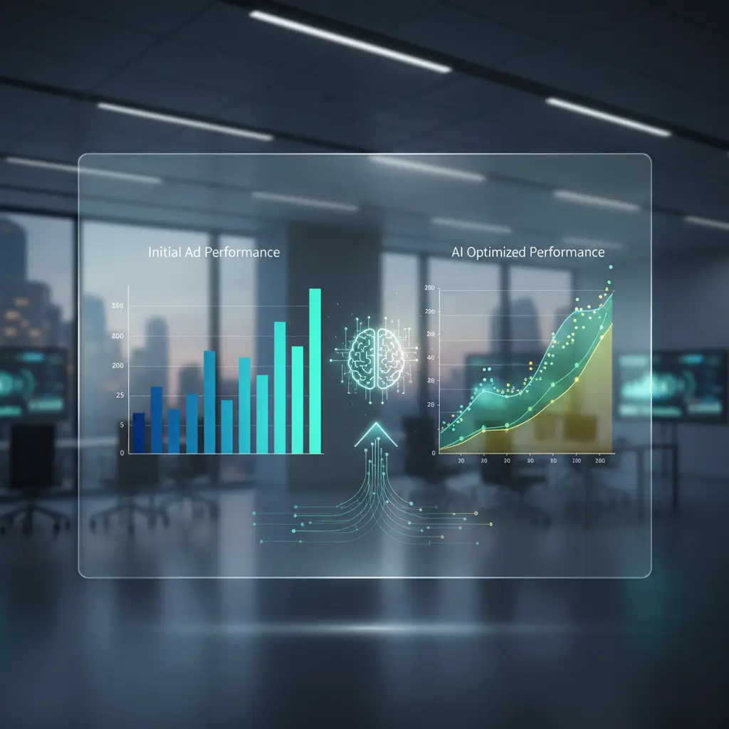 Data visualizations showing ad performance optimization with AI