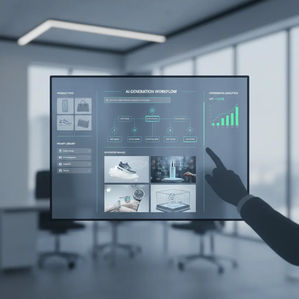 A user interface of a specialized AI platform for ecommerce image generation