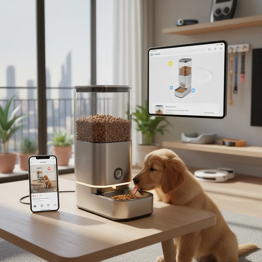 Still frame from an AI-generated video showing a pet product in use.