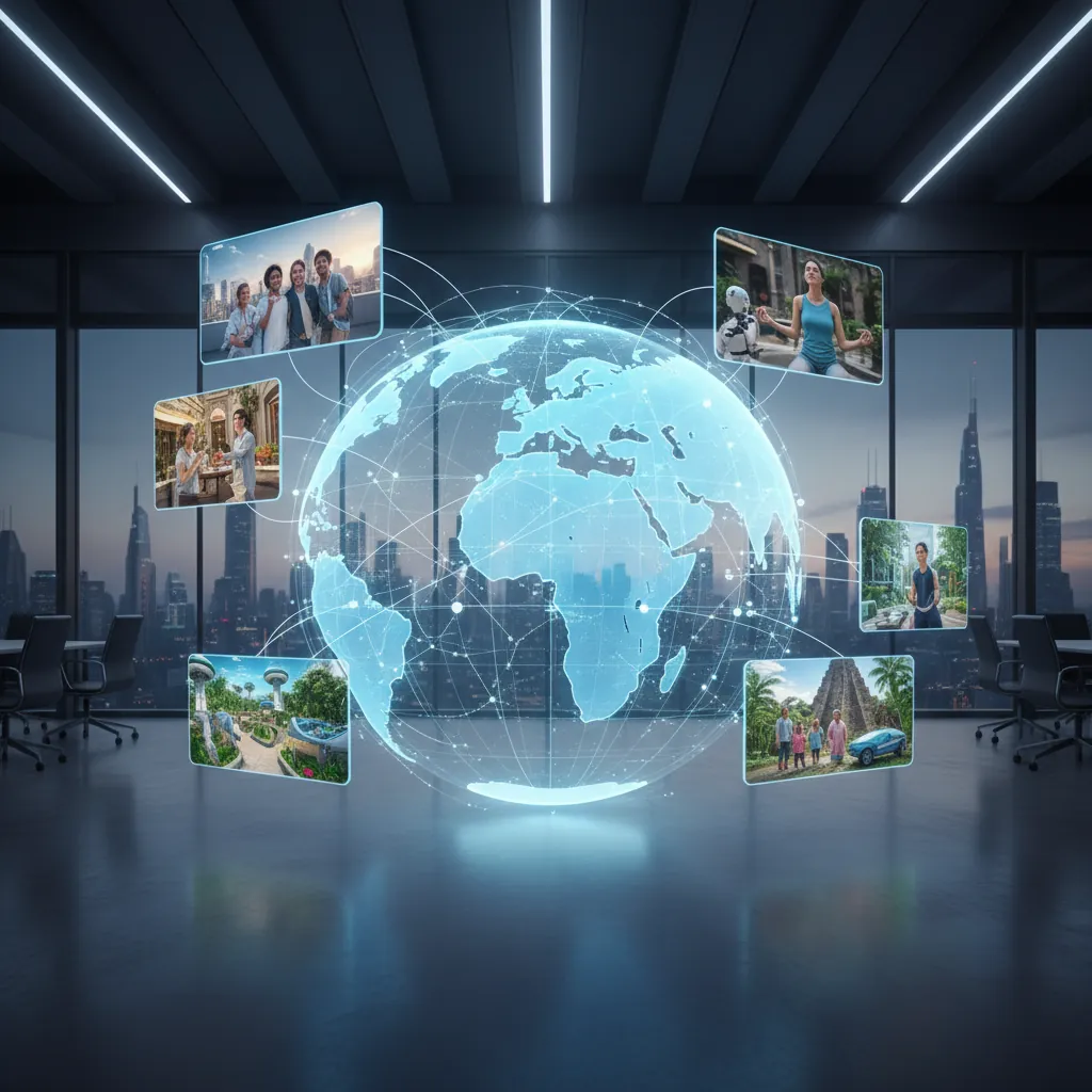 Map showing different AI-generated lifestyle images for various global markets