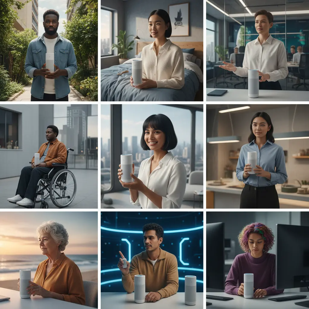 Diverse AI-generated models showcasing a product in different settings