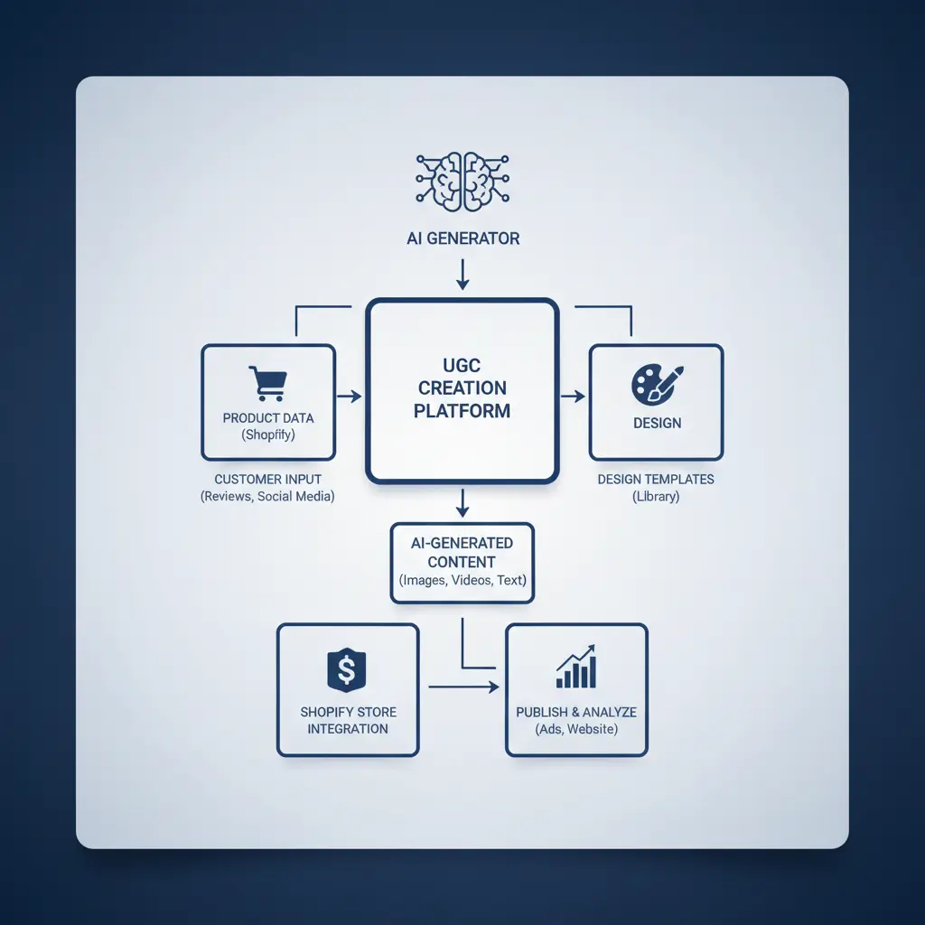 Diagram showing the simplified workflow of AI UGC generation for Shopify
