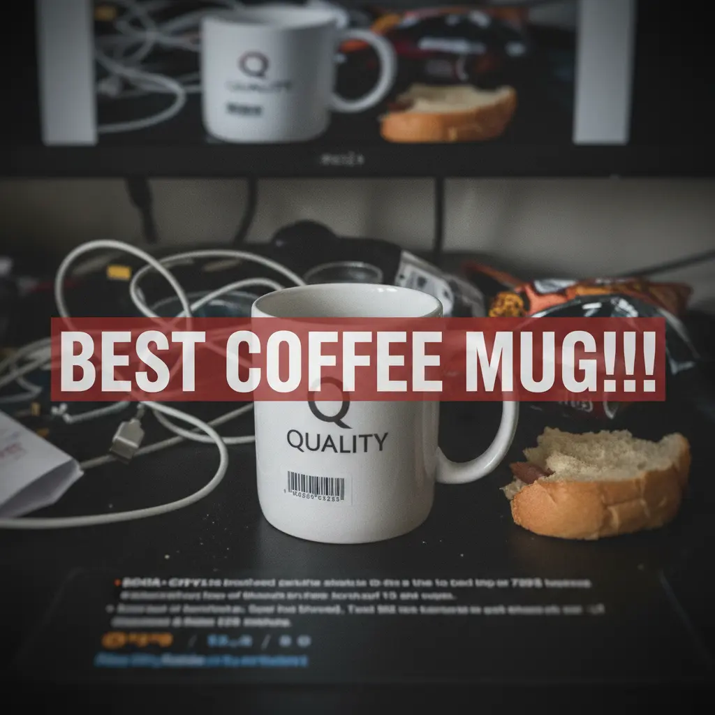 An Amazon product image with non-compliant text overlay and cluttered background