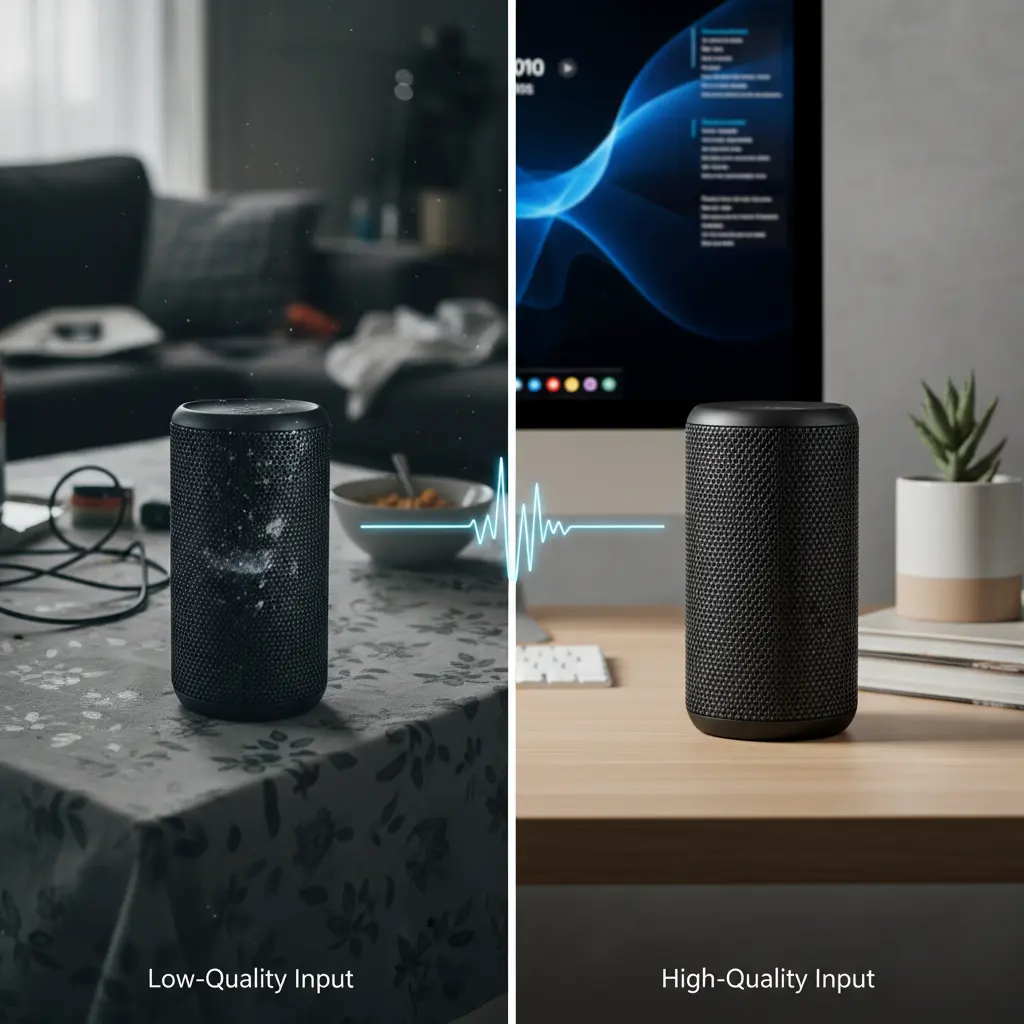A split image demonstrating the difference between low-quality product image input and high-quality, professional product image input for AI video generation.