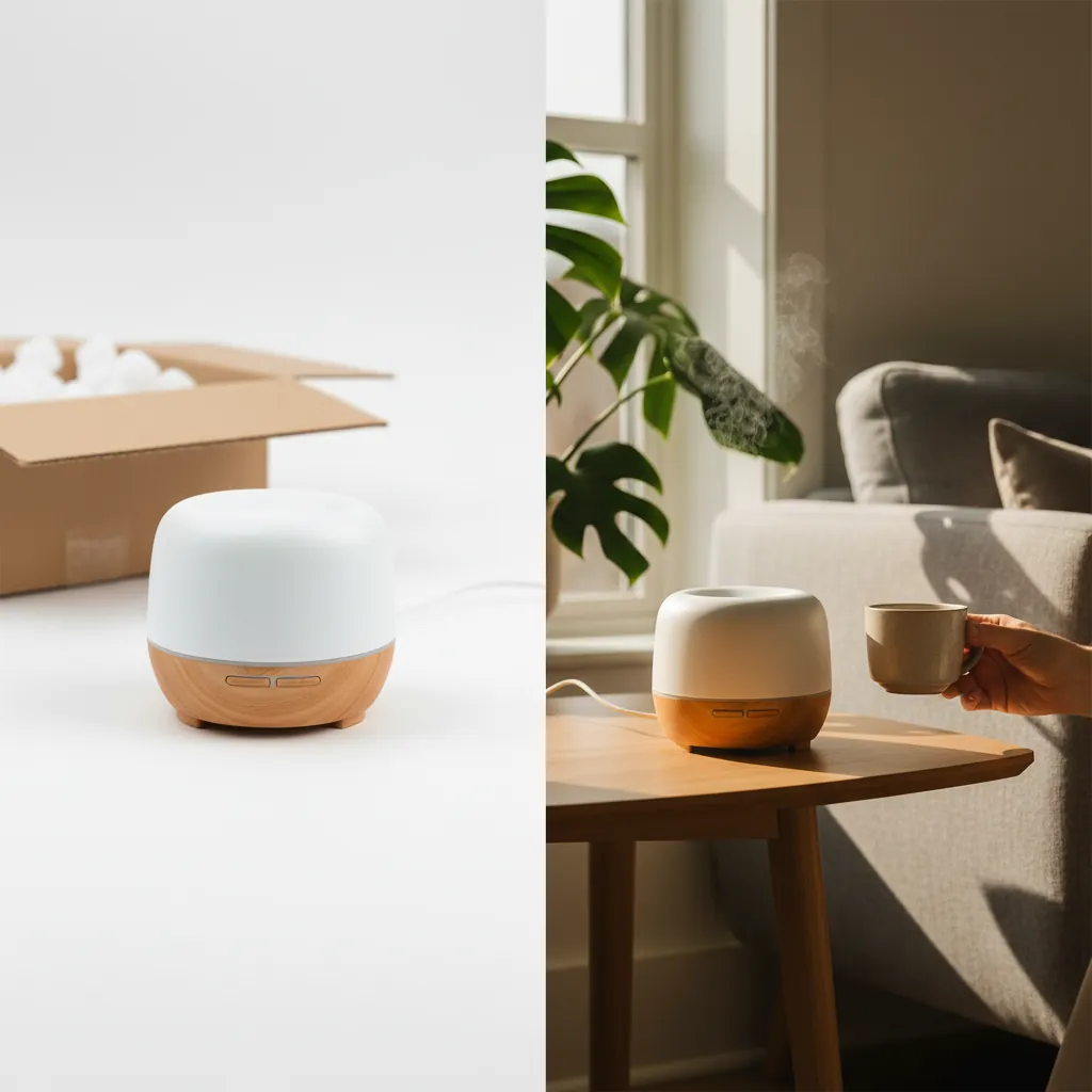 A side-by-side comparison of a generic dropshipping product photo versus an AI-generated lifestyle image of the same product.