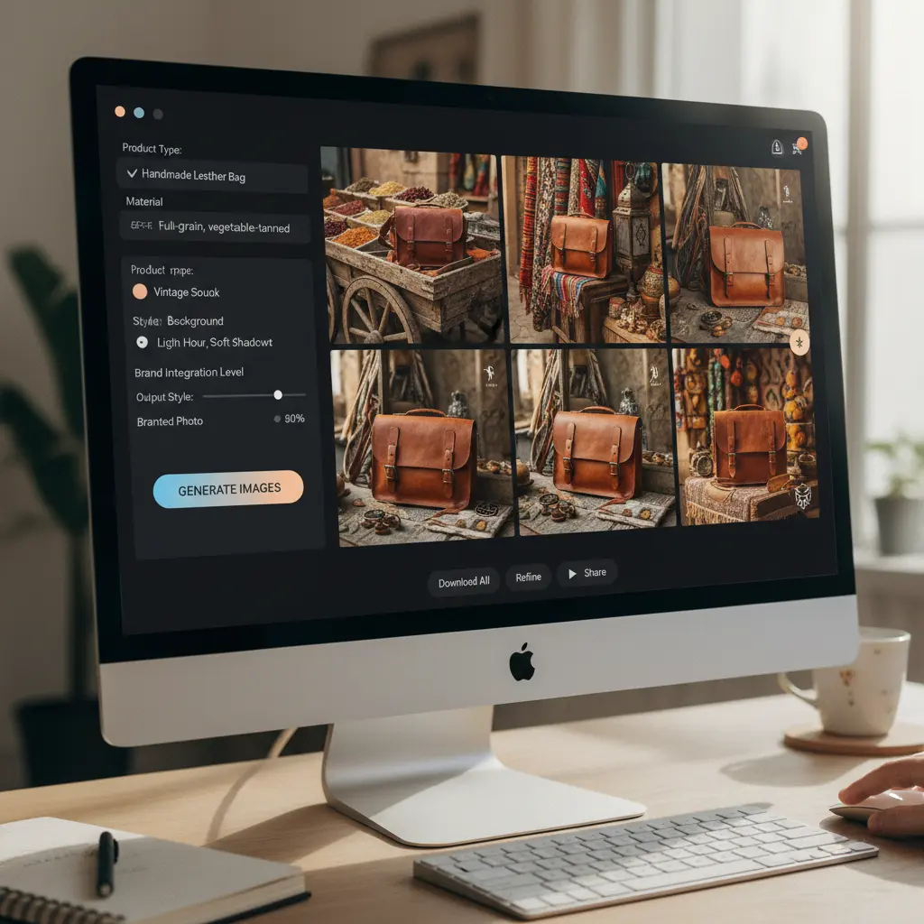 Screenshot of an AI product image generation tool interface