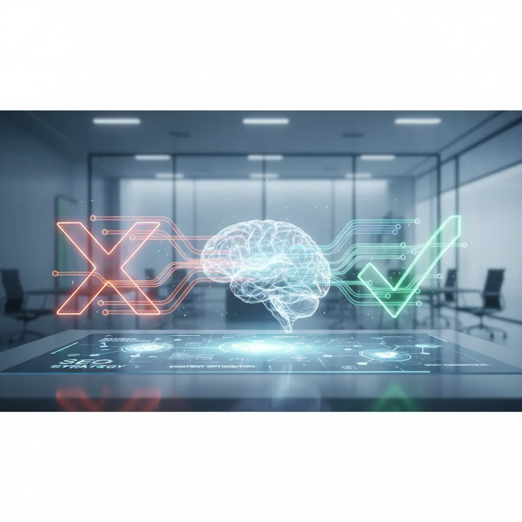 A visual representation of an AI 'thinking' process, with a red X over incorrect, ungrounded information and a green checkmark over verified, grounded information.