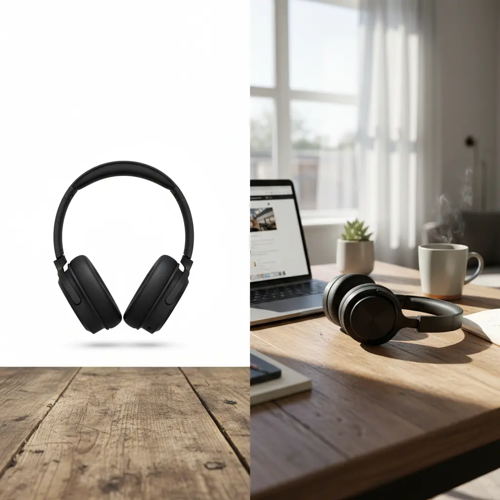 Comparison of generic white background product image versus an AI-generated lifestyle image for dropshipping