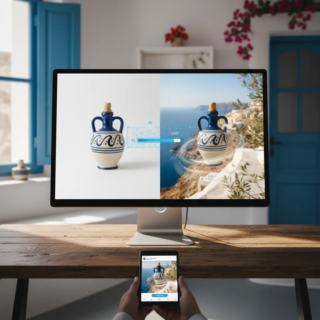 AI transforming a static product image into a dynamic video for social media