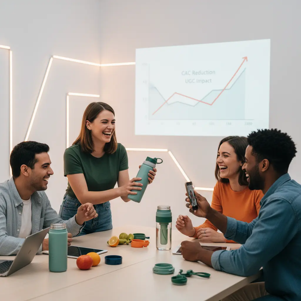 AI-generated image showing diverse models interacting with a dropshipping product.