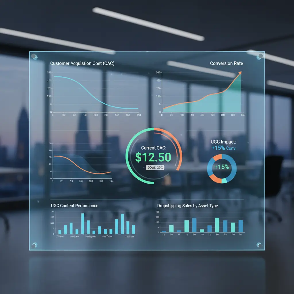A dashboard showing marketing analytics with a focus on CAC and conversion rates.