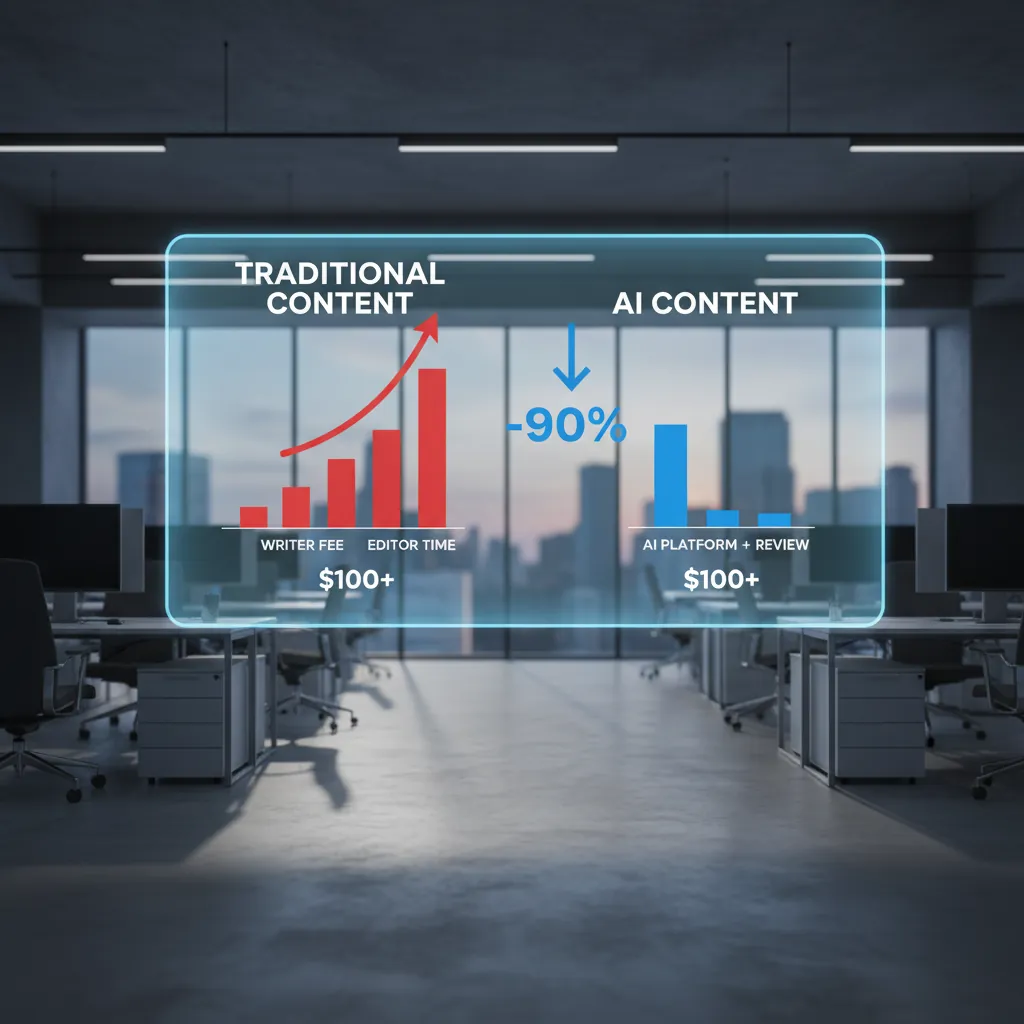 Comparison chart showing traditional vs AI content costs