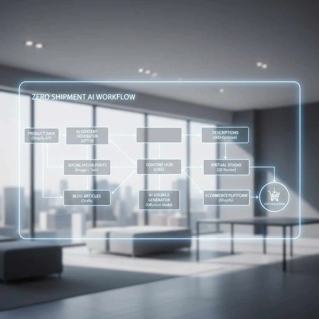 Diagram showing the Zero Shipment AI workflow for content creation