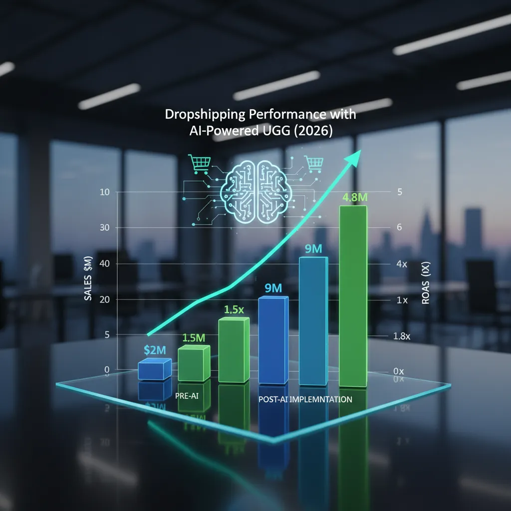 A graph illustrating a significant increase in dropshipping sales and ROAS after implementing AI-powered UGC.