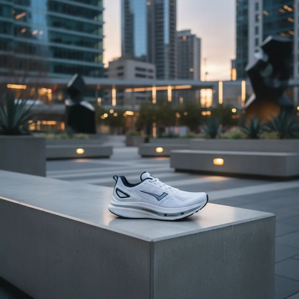 AI-generated lifestyle image of a shoe in an urban setting