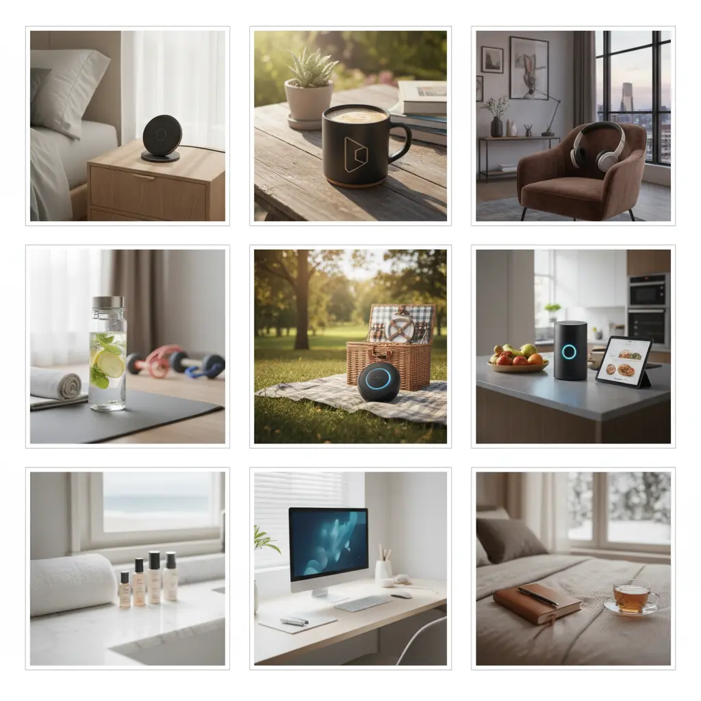 Variety of AI-generated product images in different lifestyle settings