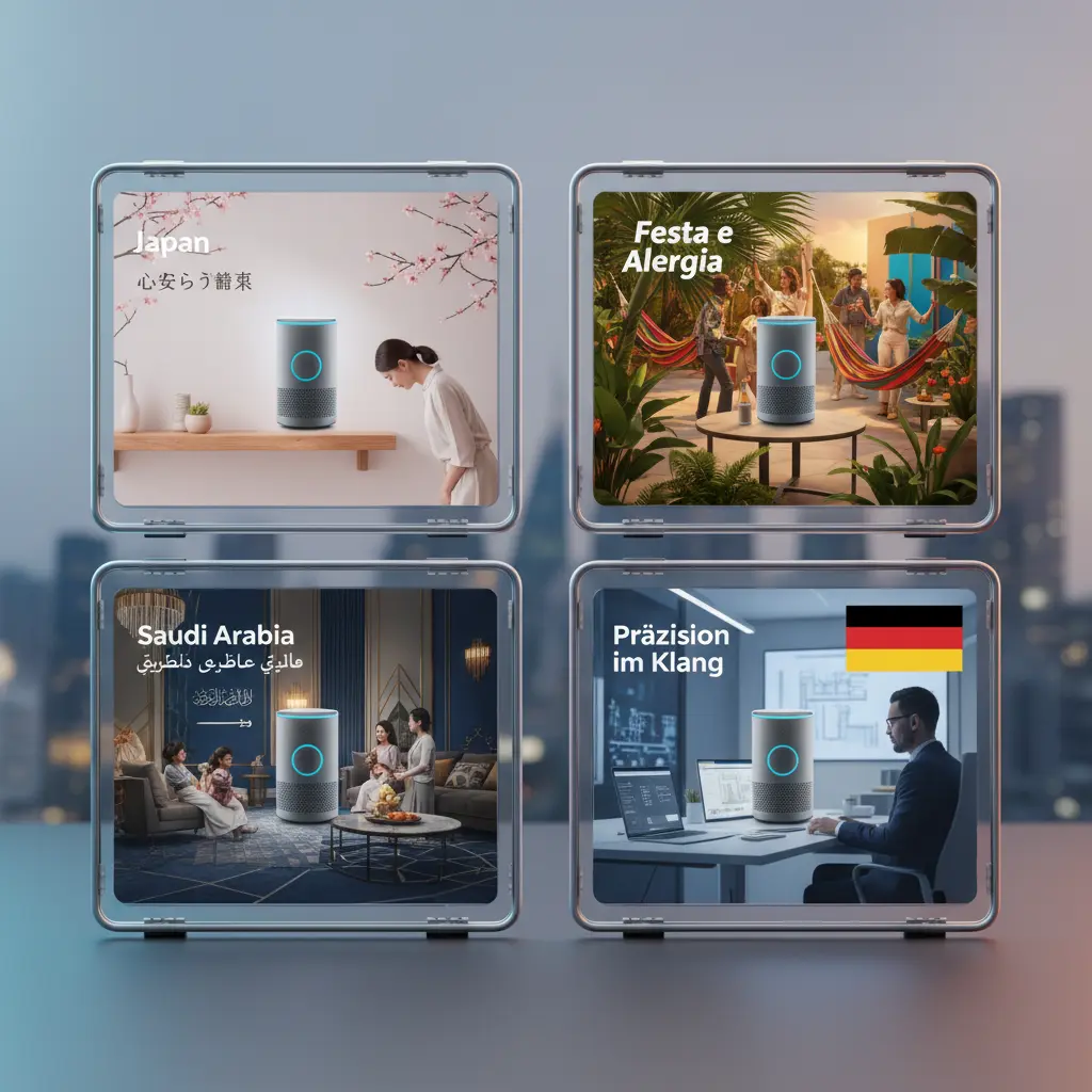 Examples of a product ad creative adapted for different cultural settings