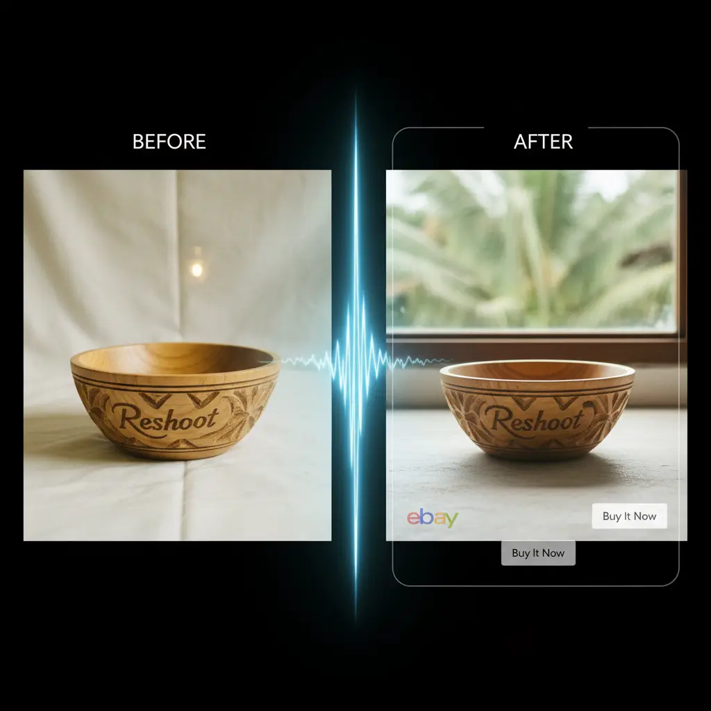 Before and after comparison of a supplier photo enhanced with AI for eBay