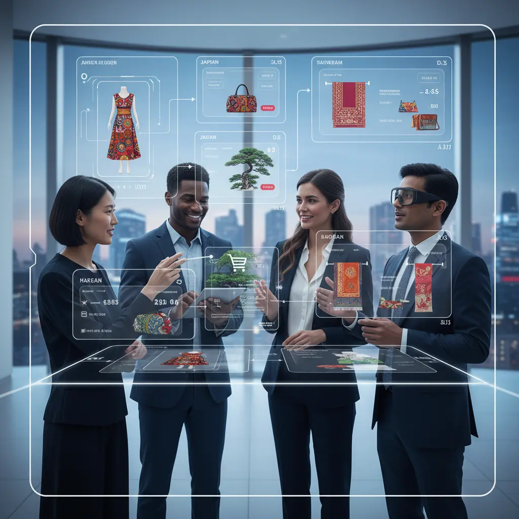 Diverse group of people interacting with a product, representing cultural nuance