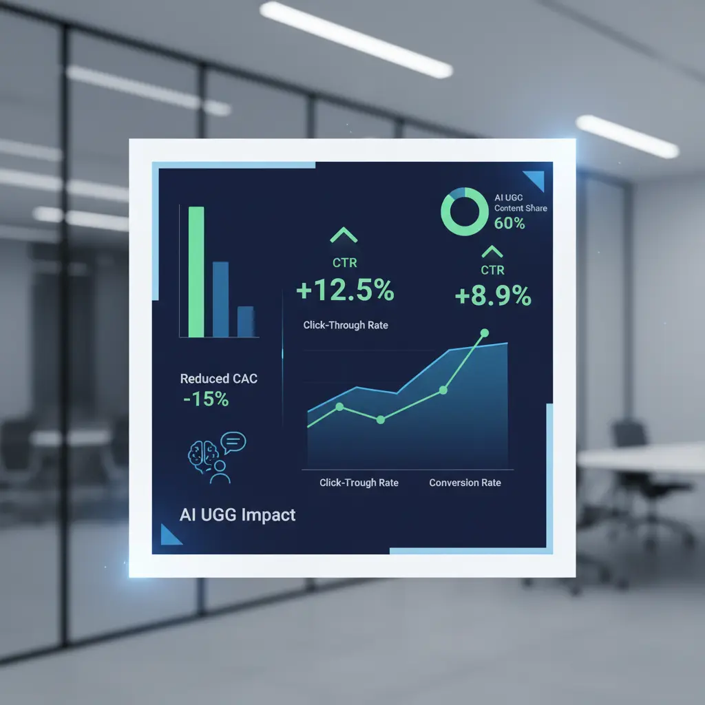 Dashboard showing uplift in ad performance metrics like CTR and conversion rate due to AI UGC