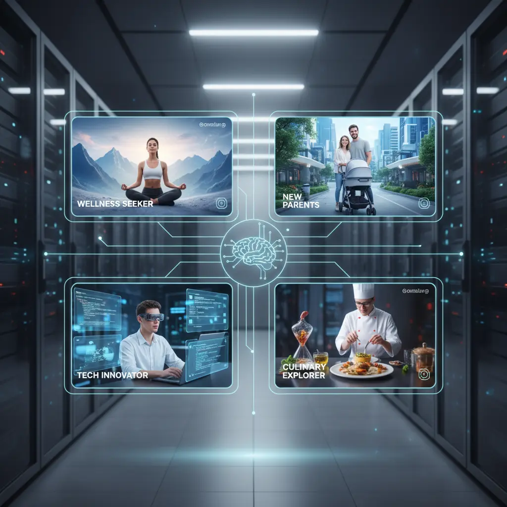 AI-generated image showing hyper-personalized ad creative for different user segments