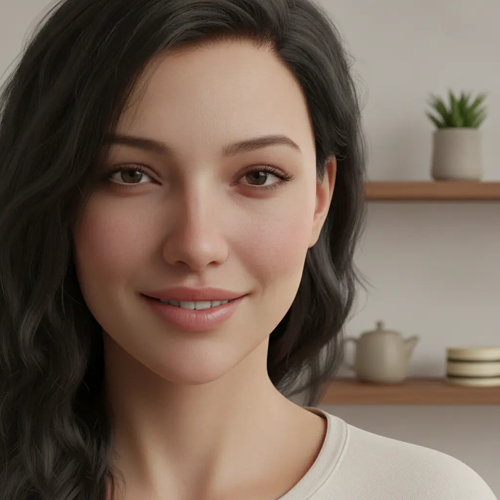 Close-up of virtual model demonstrating natural facial muscle movement