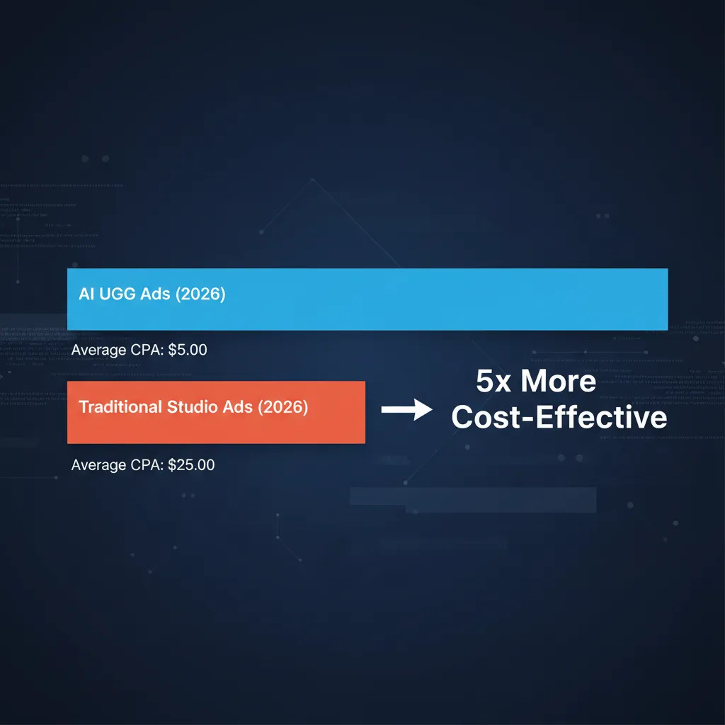 Graph illustrating cost-efficiency of AI UGC vs. traditional studio ads