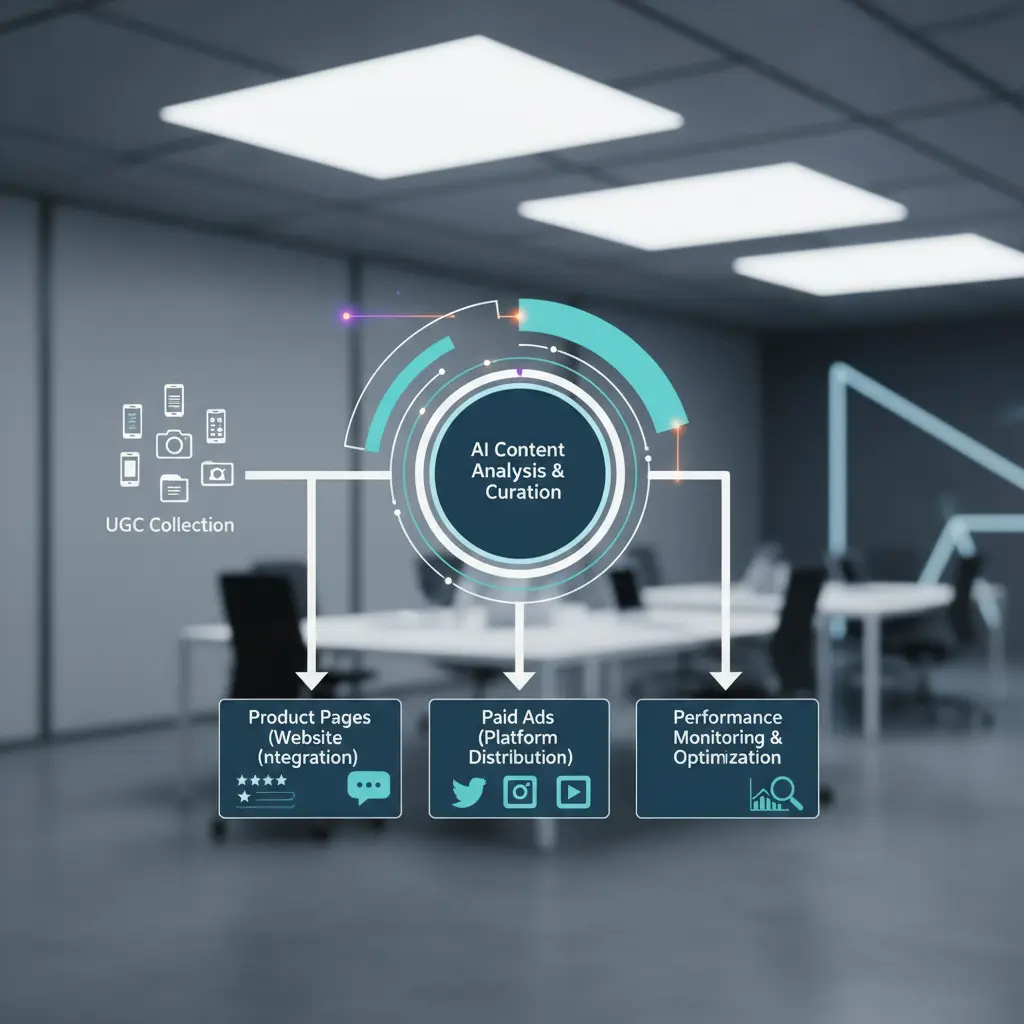 Diagram showing automated UGC workflow with AI tools