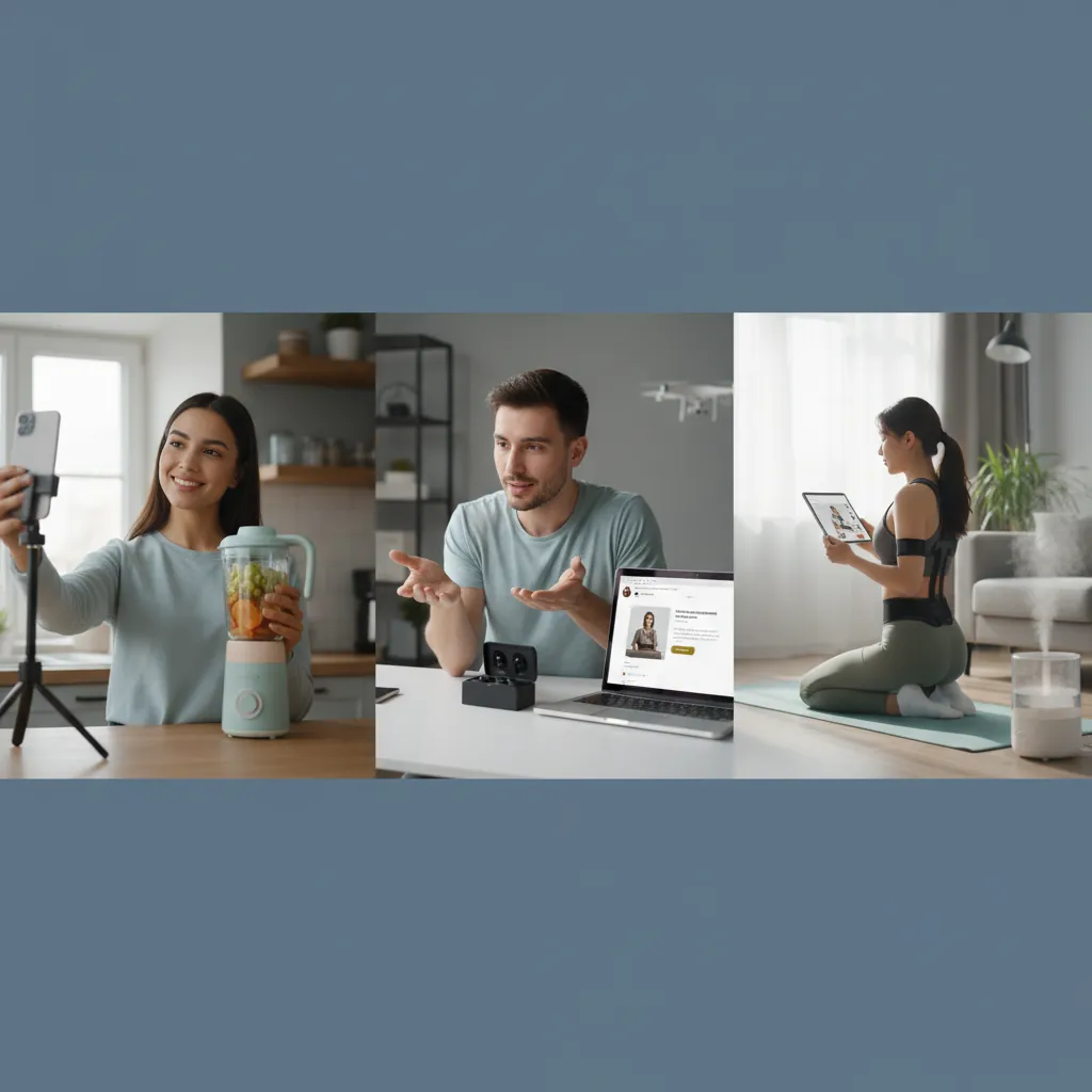 Customers interacting with dropshipping products in their daily lives, showcasing user-generated content for a Shopify store.