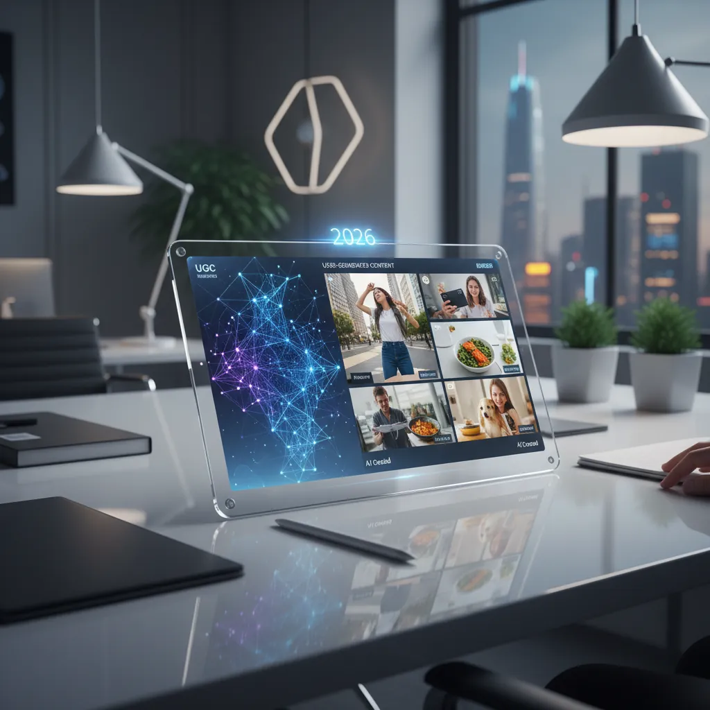 AI generating diverse UGC video ad scenes on a tablet