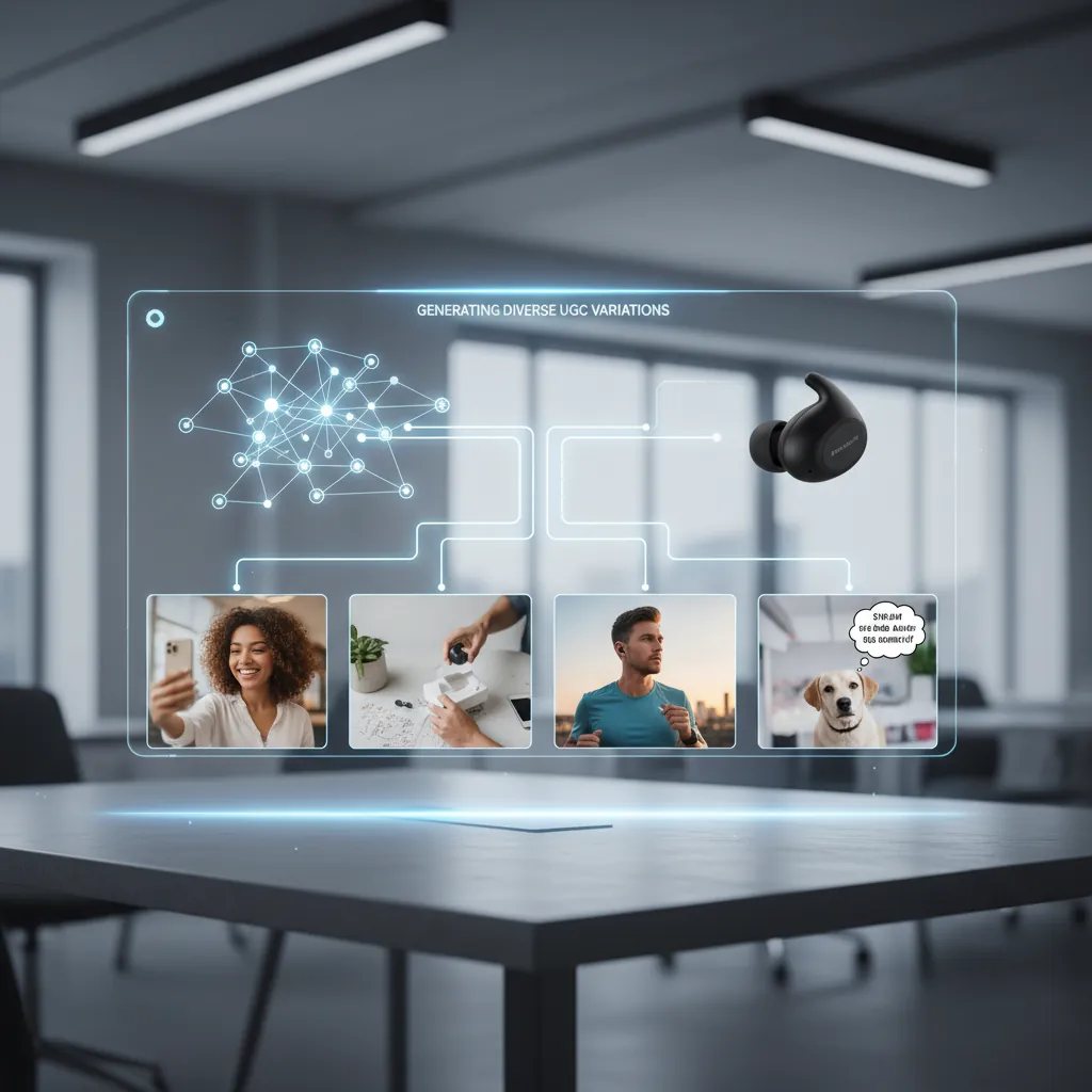 AI interface generating diverse UGC variations for a product.