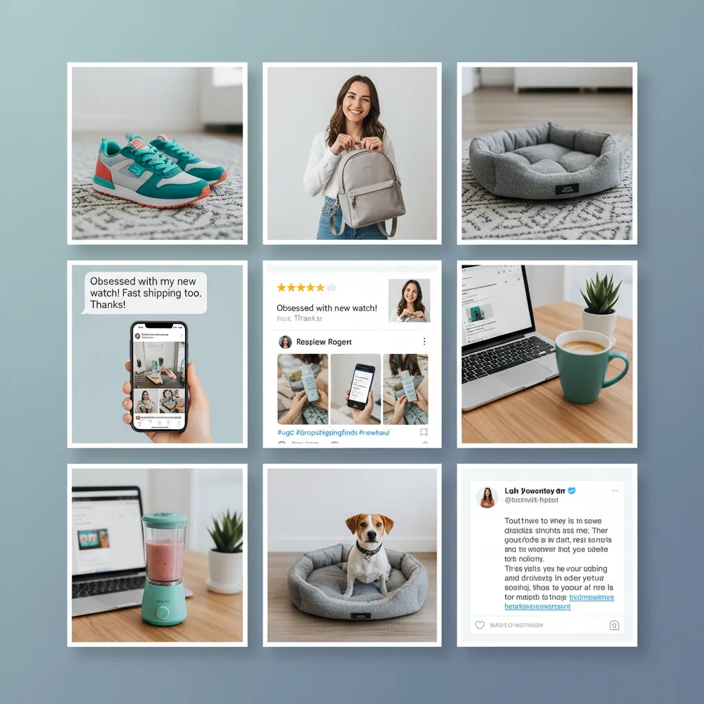 A collage of customer reviews and photos used as UGC.