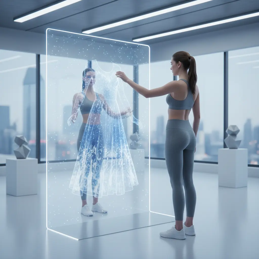 AI-generated image of a model virtually trying on a dress