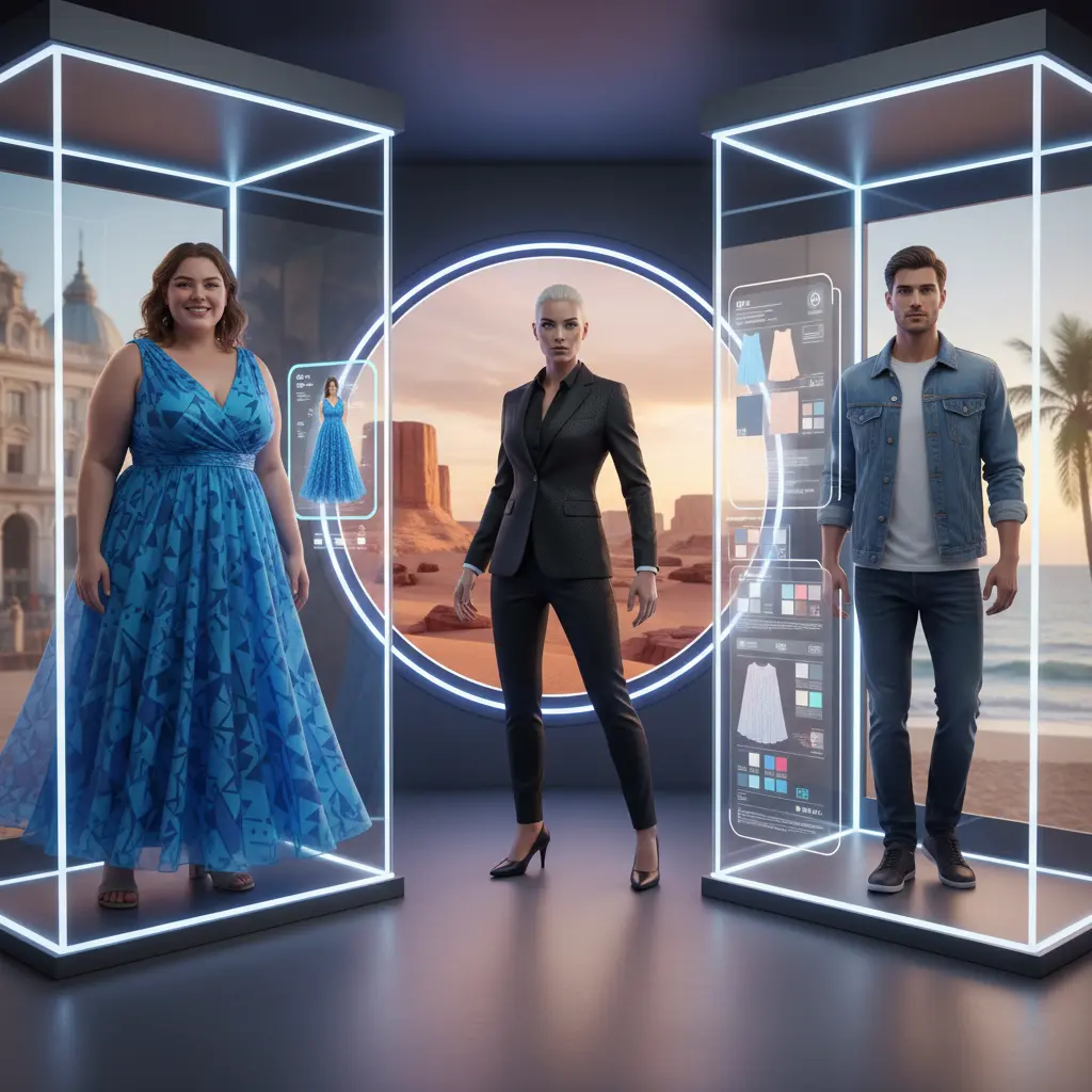 Diverse AI models showcasing clothing with different body types and backgrounds