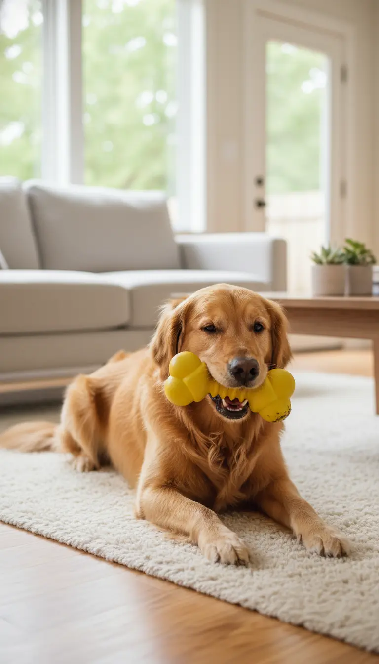 After: pet brand campaign scene with dog and toy