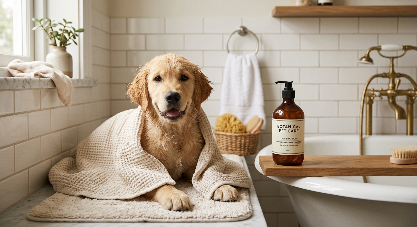 Email campaign pet care visual with dog and grooming product