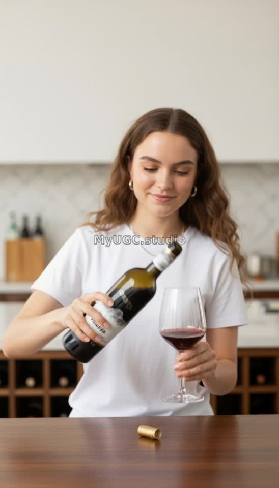 Woman Pouring Red Wine into Glass in Kitchen