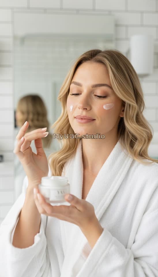 Woman Applying Face Cream for Radiant Skincare Routine