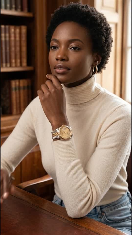 Elegant Gold and Silver Watch on a Woman's Wrist