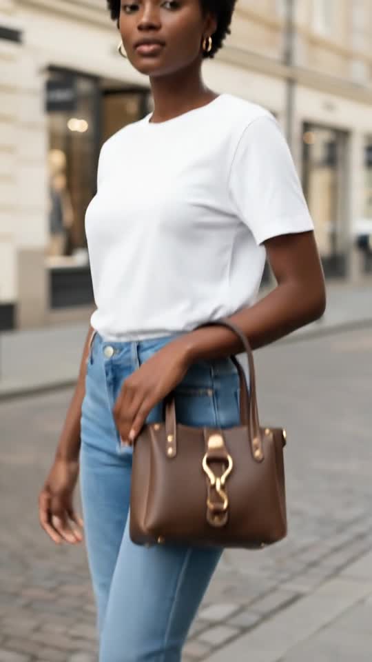 Stylish Woman with Brown Handbag on City Street