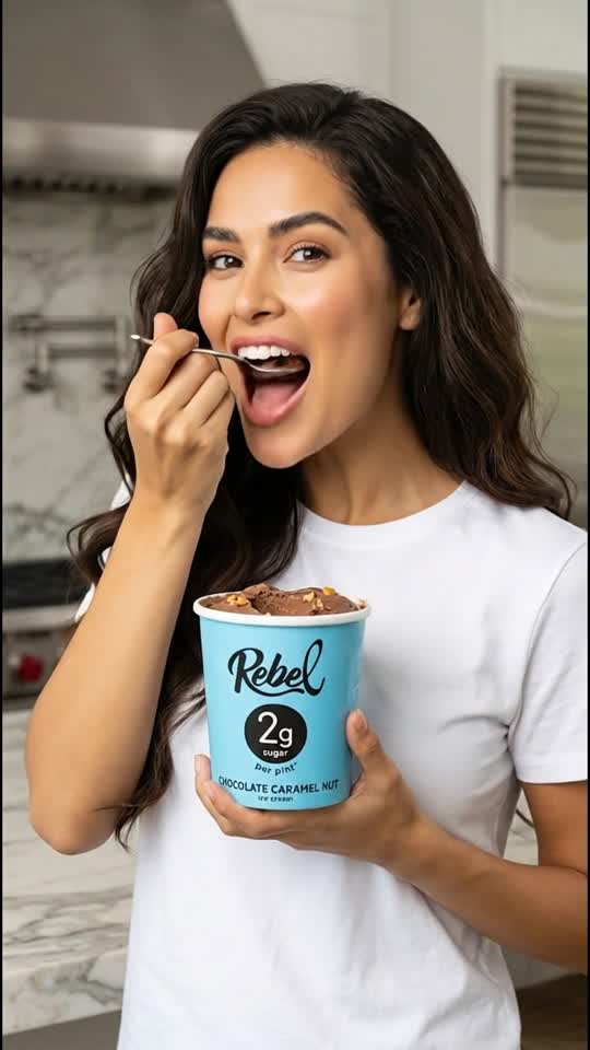 Enjoying Delicious Chocolate Caramel Nut Ice Cream
