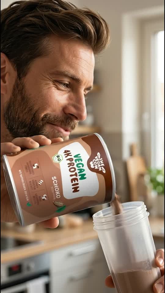 Man Pouring Chocolate Vegan Protein Powder into Shaker
