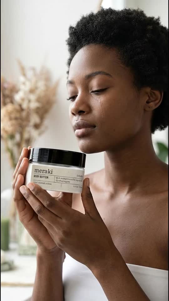 Woman Holding Body Butter Jar, Natural Skincare Product