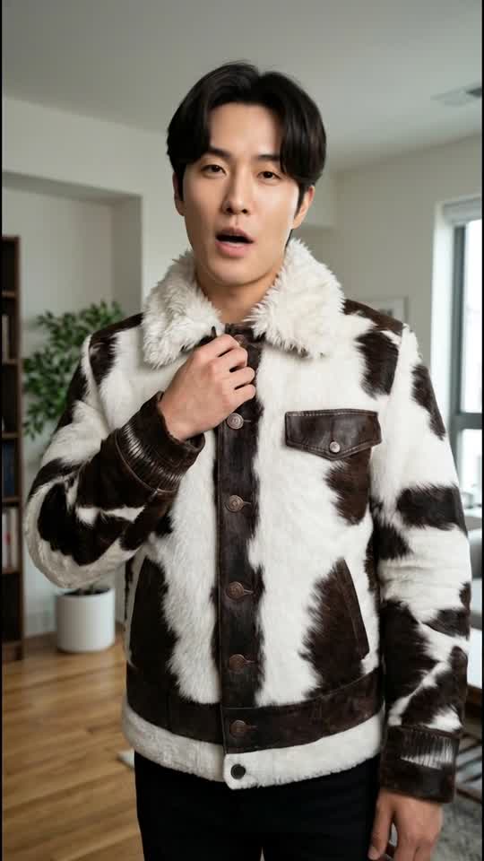 Stylish Men's Faux Fur Cow Print Jacket